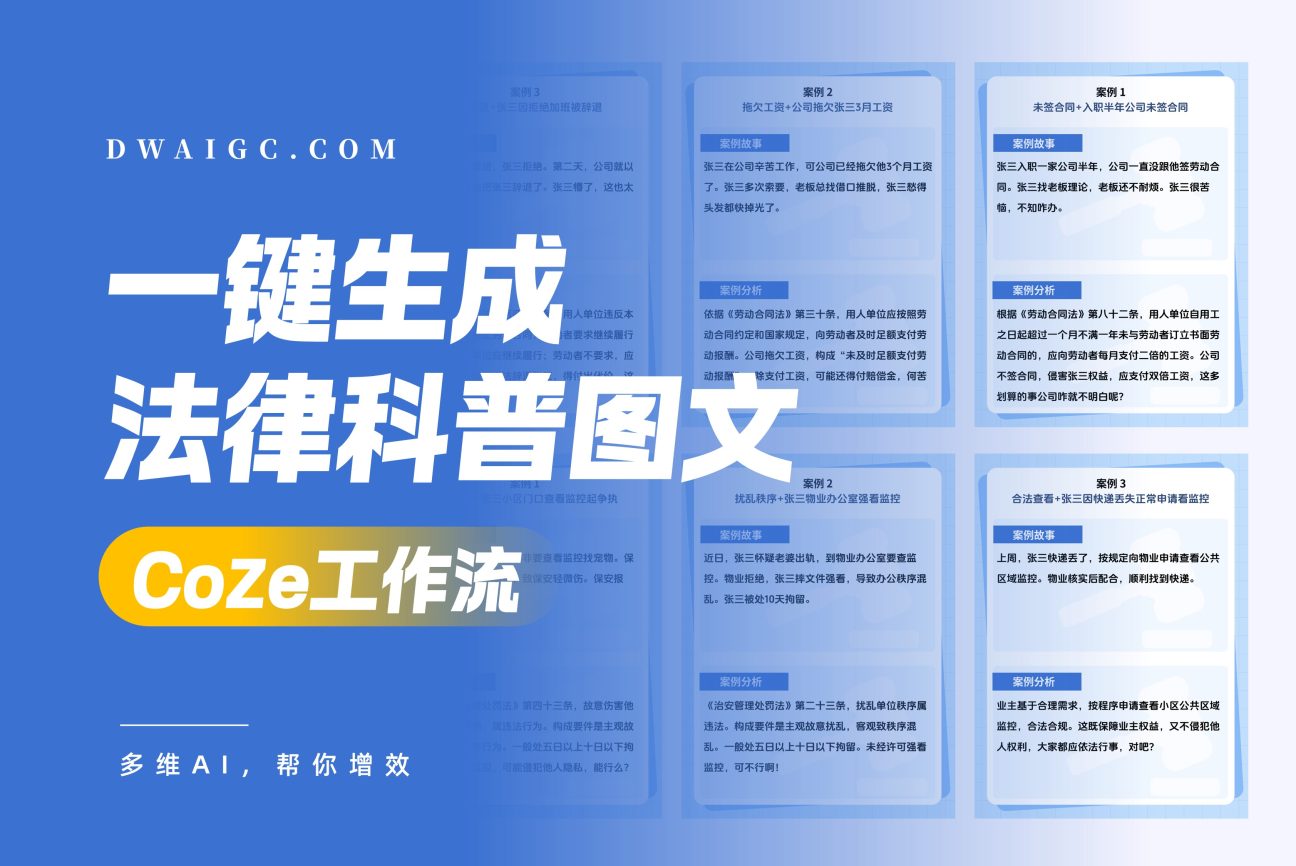 一键张三法律科普图文coze图文工作流