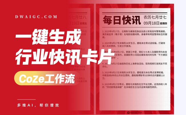 一键自定义行业生成快讯卡片coze图文工作流
